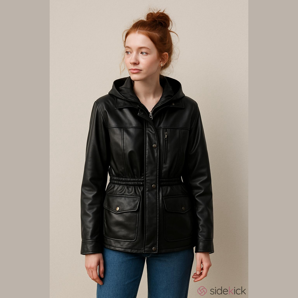 EMC Black Vegan Leather StreetwearJacket/Trench